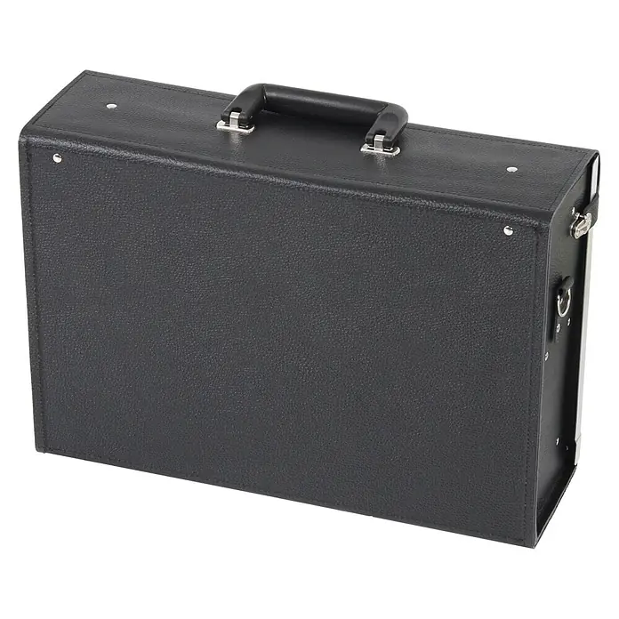Hepco & Becker Werkzeugtasche Favorit 7126 - Innenmaß: B x T x H: 470 x 160 x 310 mm, Leder - Schwarzer Aktenkoffer mit Tragegriff und silbernen Akzenten, ideal für den professionellen Einsatz und stilvollen Transport von Dokumenten.