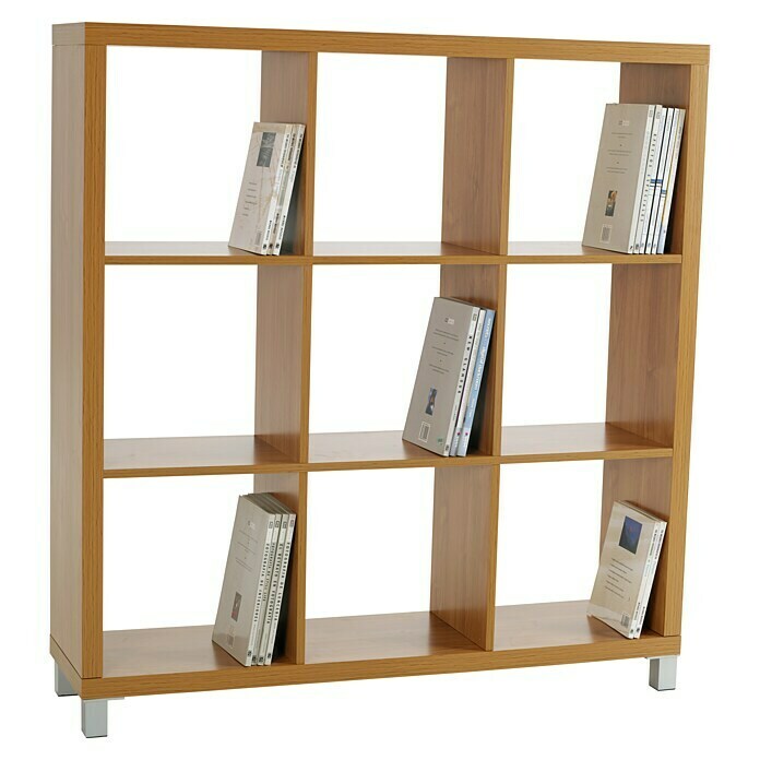 Estantería de madera Kubox 9 huecos (An x Al: 111 x 118 cm, MDF, Arce)