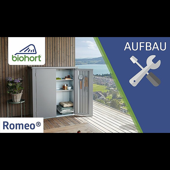 Biohort Romeo Geräteschrank Gr. M (Außenmaß inkl. Dachüberstand (B x T): 132 x 57 cm, Stahl, Silber-Metallic) | BAUHAUS