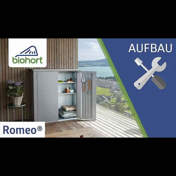 Biohort Romeo Geräteschrank Romeo Gr. M - Außenmaß inkl. Dachüberstand (B x T): 132 x 57 cm, Stahl, Dunkelgrau Metallic - Biohort Romeo® - Aufbau
