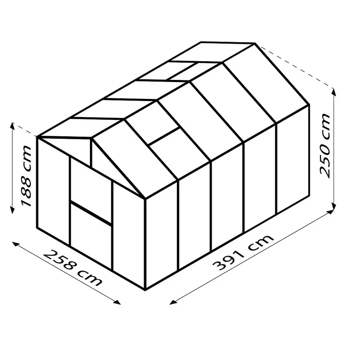 Vitavia Gewächshaus Zeus 10000 - Außenmaß inkl. Dachüberstand (B x T): 256 x 391 cm, 3 mm, Aluminium - Schwarzer Hintergrund.