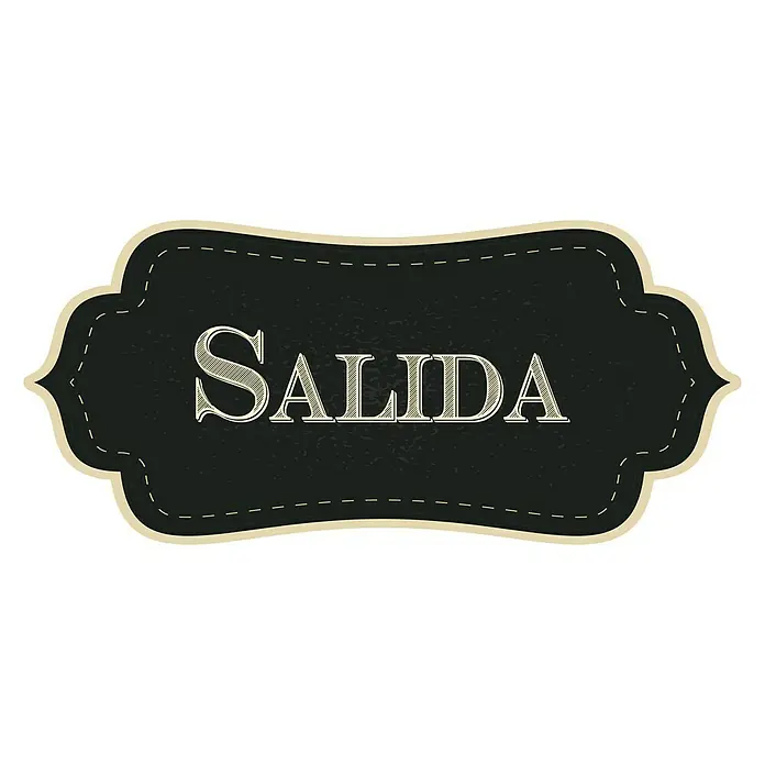 Vinilo de pared Entrada Salida vintage - Negro/Beige - Letrero con "Salida" en letras elegantes, enmarcado por un borde decorativo, que añade un toque de estilo vintage a la decoración.