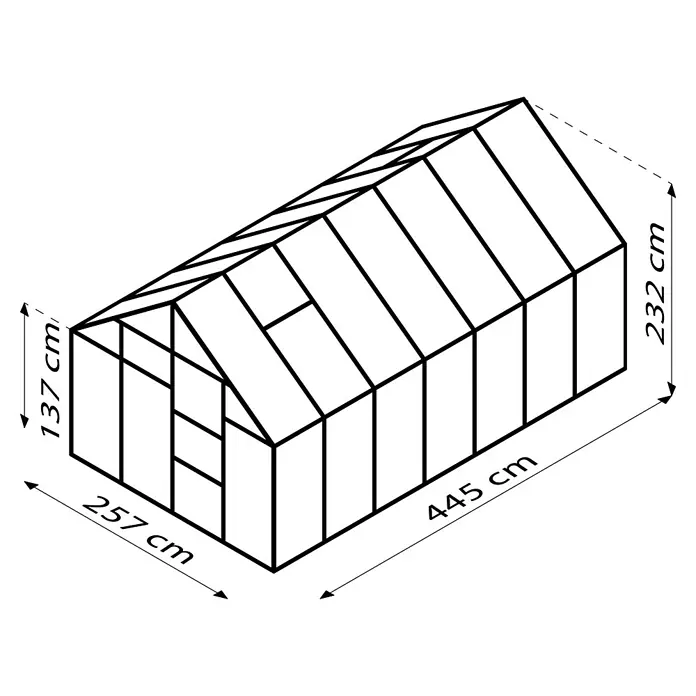 Vitavia Gewächshaus Merkur 11500 - Außenmaß inkl. Dachüberstand (B x T): 257 x 445 cm, 6 mm, Smaragd - Schwarzes Bild ohne erkennbare Details. Die Dunkelheit dominiert das gesamte Bildfeld und lässt keine Strukturen erkennen.