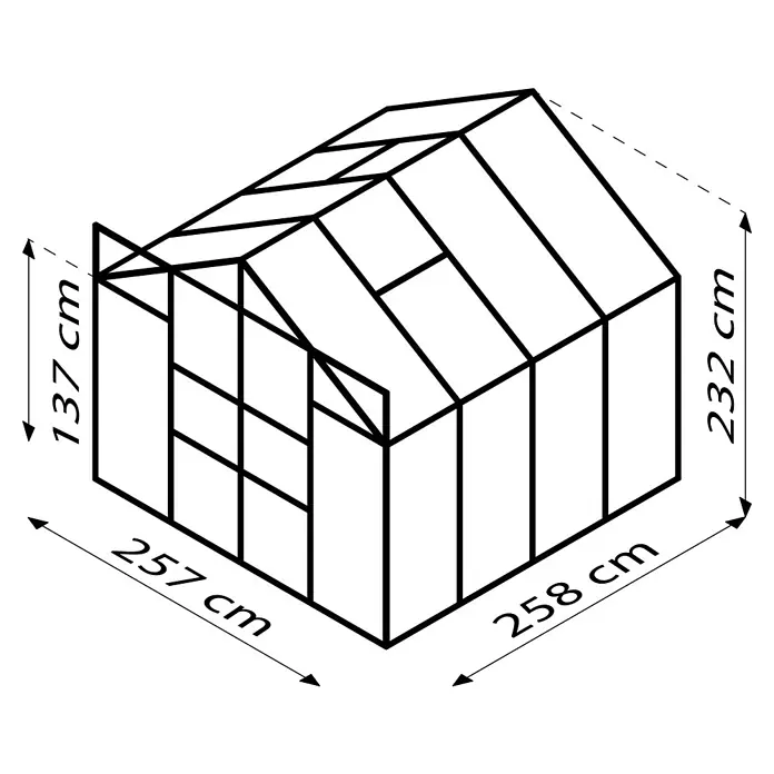 Vitavia Gewächshaus Mars 6700 - Außenmaß inkl. Dachüberstand (B x T): 257 x 258 cm, 3 mm, Smaragd - Schwarzer Hintergrund.