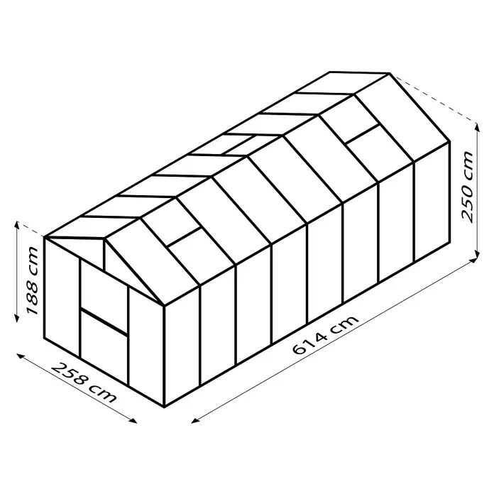 Vitavia Gewächshaus Zeus 15700 - Außenmaß inkl. Dachüberstand (B x T): 256 x 614 cm, 3 mm, Aluminium - Schwarzes, leeres Bild. Ideal für minimalistische Designs oder als Platzhalter.