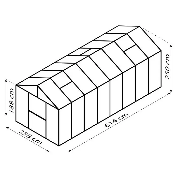Vitavia Gewächshaus Zeus 15700Außenmaß inkl. Dachüberstand (B x T): 256 x 614 cm, 16 mm, Schwarz