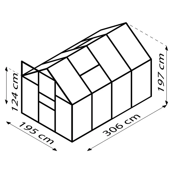 Vitavia Gewächshaus Calypso 5800 - Außenmaß inkl. Dachüberstand (B x T): 195 x 306 cm, 6 mm, Aluminium - Schwarzes abstraktes Bild. Minimalistisch und dunkel, perfekt für moderne Designs und Hintergründe.