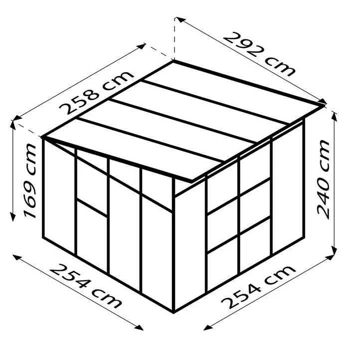Vitavia Gewächshaus Freya 7600 - Außenmaß inkl. Dachüberstand (B x T): 258 x 292 cm, 6 mm, Aluminium - Schwarzer Hintergrund.