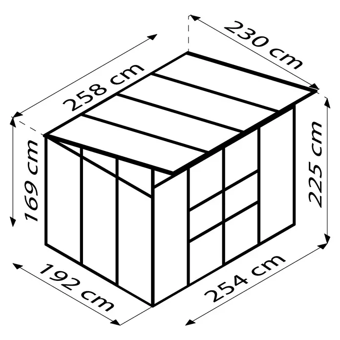 Vitavia Gewächshaus Freya 5900 - Außenmaß inkl. Dachüberstand (B x T): 258 x 229 cm, 6 mm, Aluminium - Ein tiefschwarzes Bild ohne erkennbare Details, das Dunkelheit und Leere vermittelt. Ideal für minimalistische Designs.