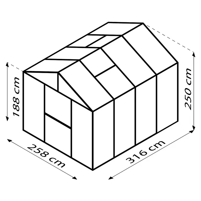 Vitavia Gewächshaus Zeus 8100 - Außenmaß inkl. Dachüberstand (B x T): 256 x 316 cm, 16 mm, Aluminium - Eine einfache, schwarze Leinwand, die einen sauberen Hintergrund oder eine leere Vorlage für kreative Projekte bietet.