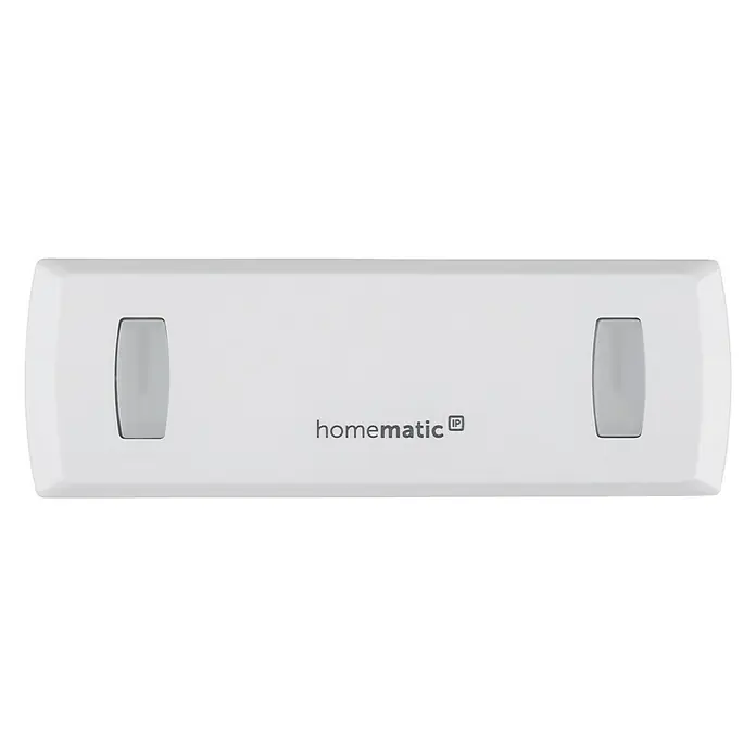 Homematic IP Türsensor HmIP-SPDR - Weiß, Batteriebetrieben, 22 x 128 x 45 mm - Nahaufnahme eines Homematic IP Bewegungsmelders, der für Smart-Home-Sicherheitslösungen verwendet wird, auf einem schwarzen Hintergrund.