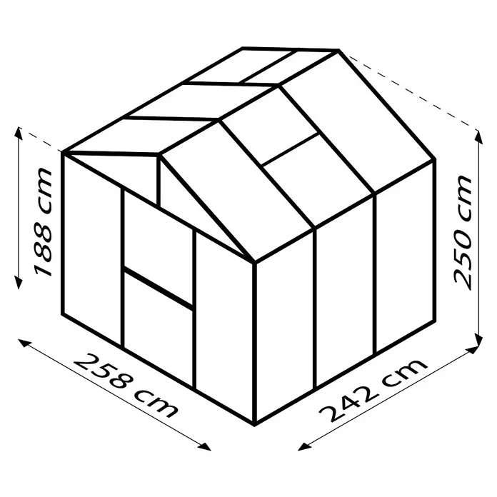 Vitavia Gewächshaus Zeus 6200 - Außenmaß inkl. Dachüberstand (B x T): 258,4 x 242 cm, 3 mm, Aluminium - Das Bild zeigt eine unscharfe schwarze Leinwand, die eine dunkle und geheimnisvolle Atmosphäre vermittelt. Die Textur ist sanft.
