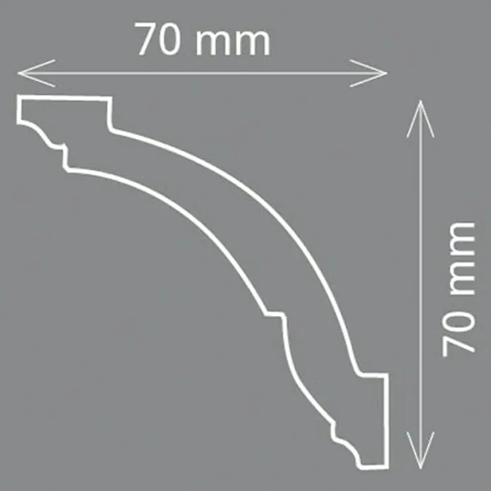 Zierprofil Modern AS - 200 x 7 x 7 cm, Extrudiertes Polystyrol (XPS) - Profilzeichnung eines dekorativen Zierelements mit den Maßen 70 mm x 70 mm, ideal für Innenraumgestaltung und architektonische Details.