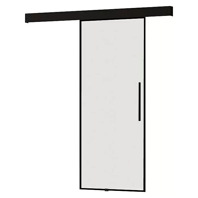 Futurbath Puerta corredera de vidrio Factory - 75 x 215 cm, Vidrio templado - Puerta corredera de cristal con marco, riel y tirador negros.