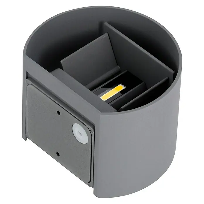 Starlux LED-Außenwandleuchte Umea - 8 W, 11,6 x 13,6 x 10 cm, Anthrazit, IP54 - Nahaufnahme einer modernen, grauen Wandleuchte mit LED-Beleuchtung, ideal für Außenbereiche.