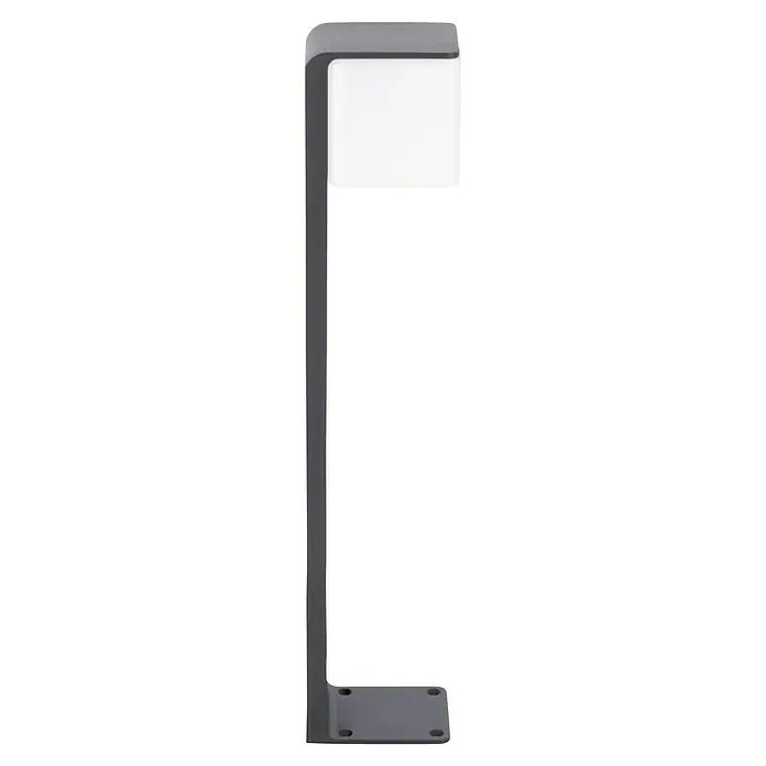 Steinel Sobremuro exterior GL 80 SC - Color del marco: Antracita, Blanco cálido, 13,2 x 11 x 63,25 cm, Con bombillas - Primer plano de una moderna lámpara de camino gris con cabezal rectangular y base de montaje.