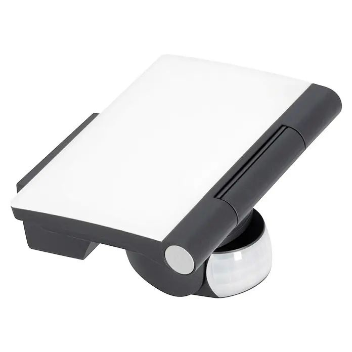 Steinel LED-Sensor-Strahler XLED home 2 S graphit - 13,7 W, L x B x H: 161 x 180 x 218 mm, Graphit, IP44 - Nahaufnahme eines LED-Strahlers mit Bewegungsmelder, der Sicherheit und Komfort im Außenbereich bietet.