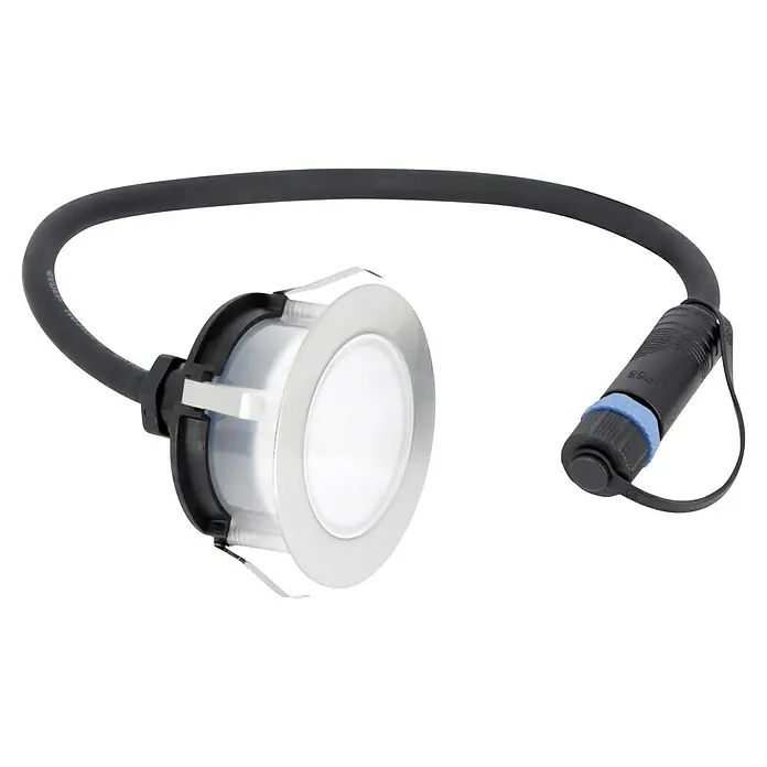 Paulmann Plug & Shine LED-Gartenspot Floor Eco - 1,3 W, Durchmesser: 7 cm, 24 V, IP65, Silber - Deckeneinbaustrahler mit schwarzem Kabel und Stecker, ideal für moderne Beleuchtungslösungen im Innenbereich.