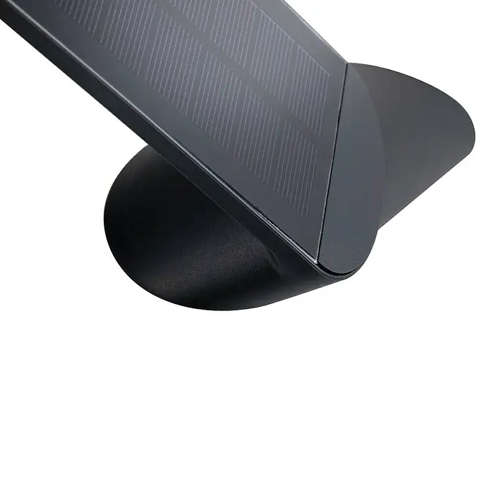 Paulmann Ilias Aplique solar para exterior - 1,2 W, L x An x Al: 17,5 x 7,3 x 26,1 mm, Antracita, IP44 - Primer plano de una lámpara solar negra con una base cilíndrica y un panel solar rectangular.