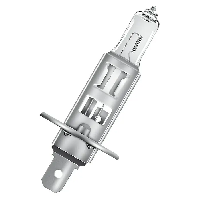 Osram Original Line Halogen-Scheinwerferlampe - H1, 1 Stk. - Ein Halogenlampe für Kraftfahrzeuge, dargestellt mit Glühwendel und Befestigung. Für optimale Lichtleistung und Sicherheit.