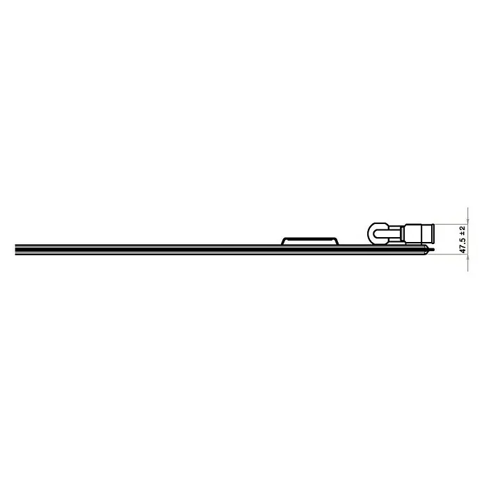 Flachheizkörper - B x H: 1.400 x 500 mm, Wärmeleistung bei Vorlauftemperatur von 75 °C (D: 50): 742 W, Typ Heizkörper: 10 - Technische Zeichnung eines Bauteils mit einem Maß von 47,5 ±2. Präzise Darstellung für Ingenieure und Techniker.