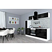 Respekta Premium Composición de cocina (Ancho: 240 cm, Con dispositivos eléctricos, Negro de alto brillo)