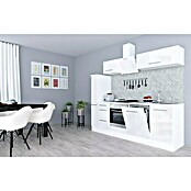 Respekta Premium Composición de cocina (Ancho: 250 cm, Con dispositivos eléctricos, Blanco de alto brillo)
