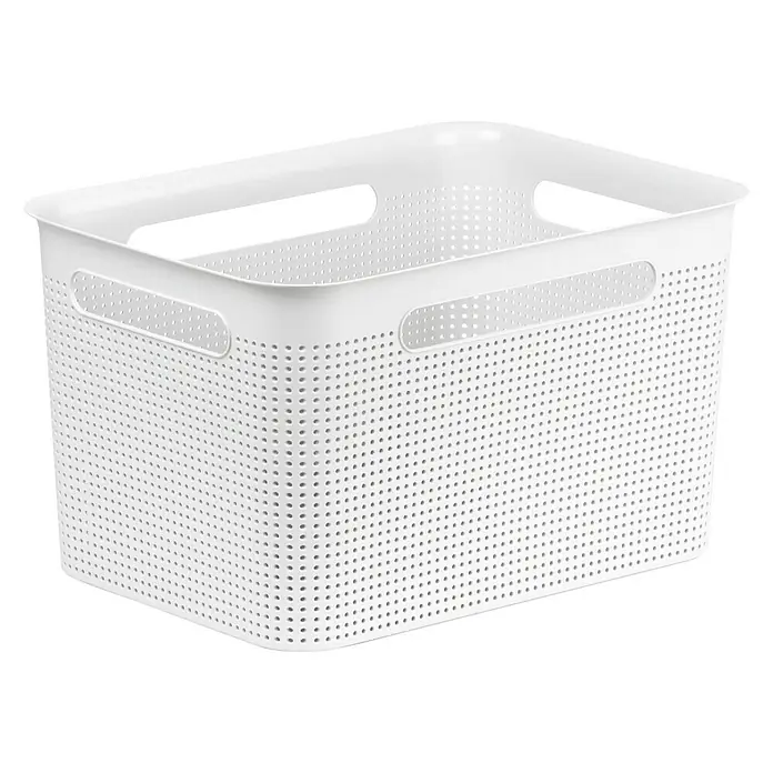 Rotho Aufbewahrungsbox Brisen - L x B x H: 36 x 26,2 x 21,1 cm, Kunststoff, Weiß - Weißer, rechteckiger Aufbewahrungskorb mit Griffen und Lochmuster. Ideal zur Organisation im ganzen Haus.