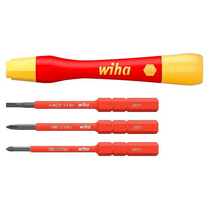 Wiha Feinmechaniker-Schraubendreher PicoFinish slimVario electric - 4 -tlg. - Ein Wiha Drehmoment-Schraubendreher-Set mit verschiedenen Bits. Ideal für präzise Schraubarbeiten mit Drehmomentkontrolle.