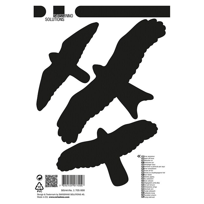 Swissinno Fensteraufkleber Vogel (Schwarz, Länge: 23,9 cm)
