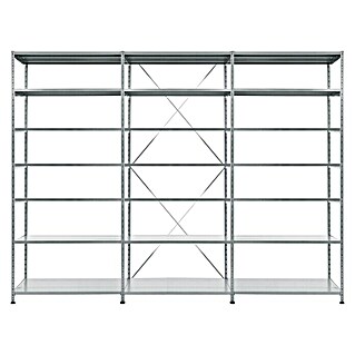 Scholz Metallregal SE (Höhe: 300 cm, B x T: 307 x 30 cm, Traglast pro Boden: 100 kg, Anzahl Böden: 7 Stk., Stecken, Silber)