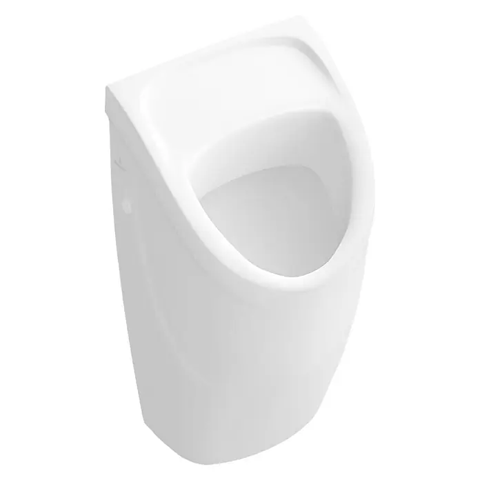 Villeroy & Boch O.novo Urinal - Geeignet für: Montage ohne Deckel, Mit schmutzabweisender Glasur, Zulauf: Hinten, Absaugspülung, Mit Zielobjekt, Ohne Urinaldeckel, Weiß - Ein weißes Urinal mit einer Ablagefläche oben, ideal für öffentliche Toiletten oder moderne Badezimmerdesigns.