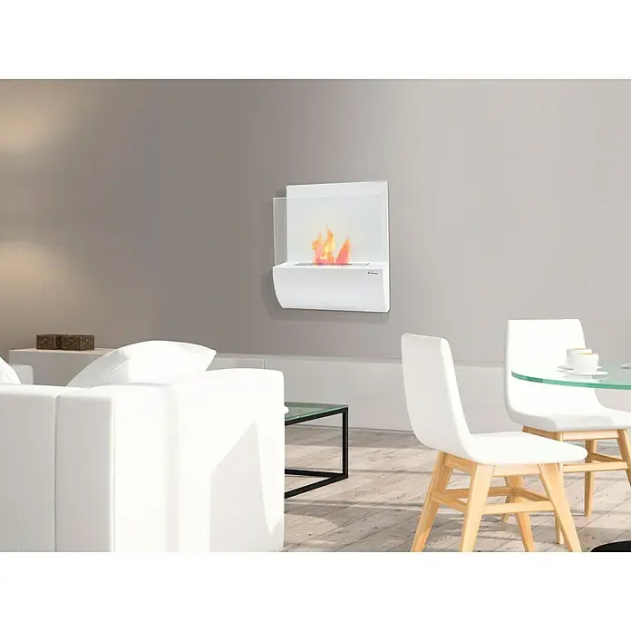 Purline Chimenea de bioetanol Eos - L x An x Al: 17 x 50 x 45 cm, Blanco - Chimenea de pared con llama. Esta elegante chimenea de pared blanca agrega un ambiente cálido y acogedor a cualquier espacio habitable moderno.