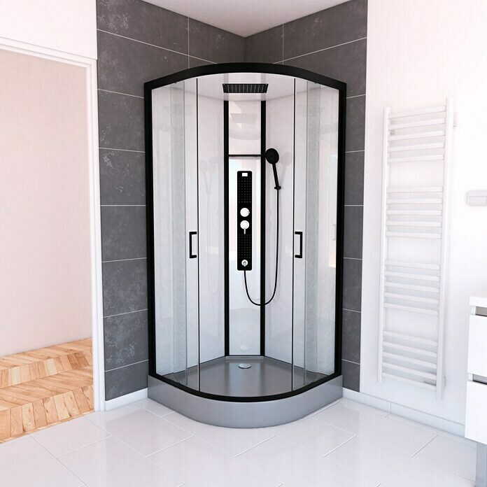 Designdusche Indus (90 x 90 x 215 cm, Halbrund, Anthrazit/Silbergrau)