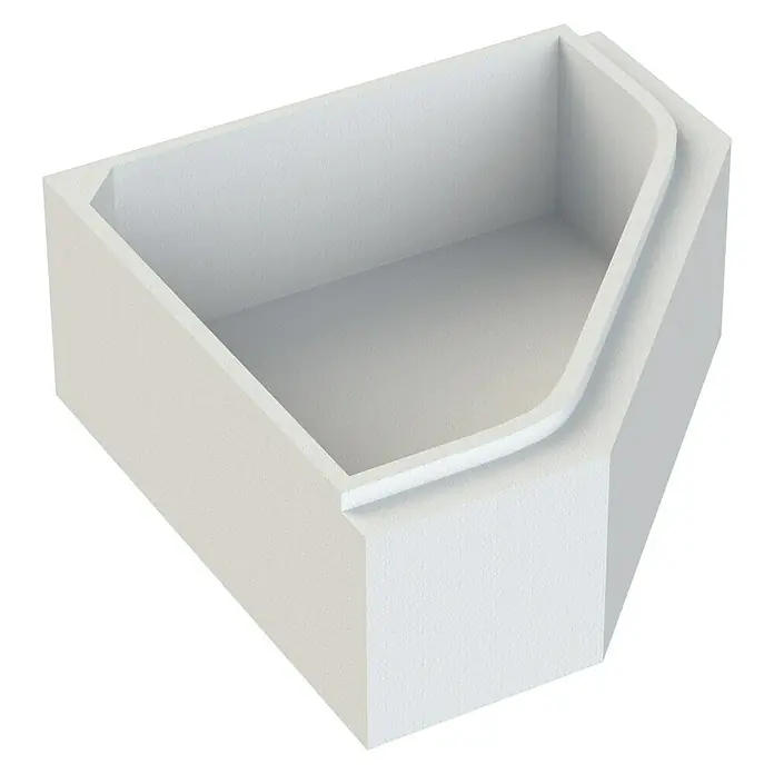 Ottofond Badewannenträger Tampa - Passend für: Ottofond Eckbadewanne Tampa 135 x 135 cm - Abbildung einer modernen, weißen Eckbadewanne mit abgerundeten Kanten, die ein sauberes und minimalistisches Design aufweist. Ideal für kleine Badezimmer.