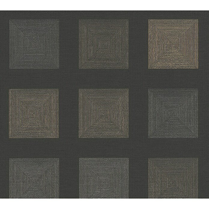 A.S. Création Ethnic Origin Vliestapete Quadrate (Metallic/Schwarz, Grafisch, 10,05 x 0,53 m)