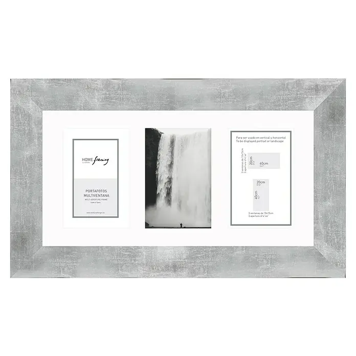 Collagerahmen - Anzahl Fotoplatzhalter: 3 Stk., Silber, Holz - Silberner Mehrfach-Fotorahmen für drei Fotos, ideal zur stilvollen Präsentation von Erinnerungen im Hoch- oder Querformat.