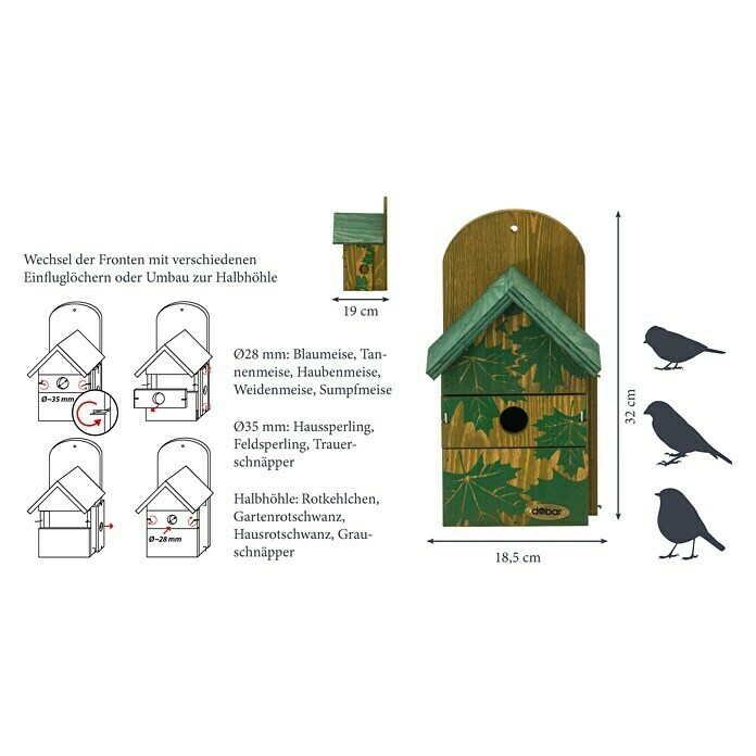 Dobar Nistkasten18,5 x 19 x 32 cm, Auswechselbare Einflugsöffnung Unknown
