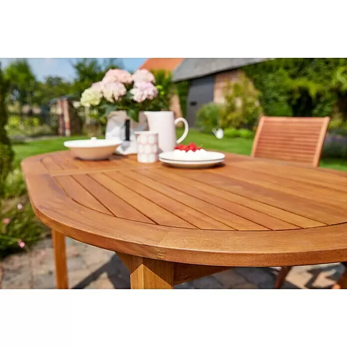 Sunfun Gartenmöbel-Set Diana - 5 -tlg., Akazienholz, Niederlehner ohne Armlehne, Tischplatte ausziehbar