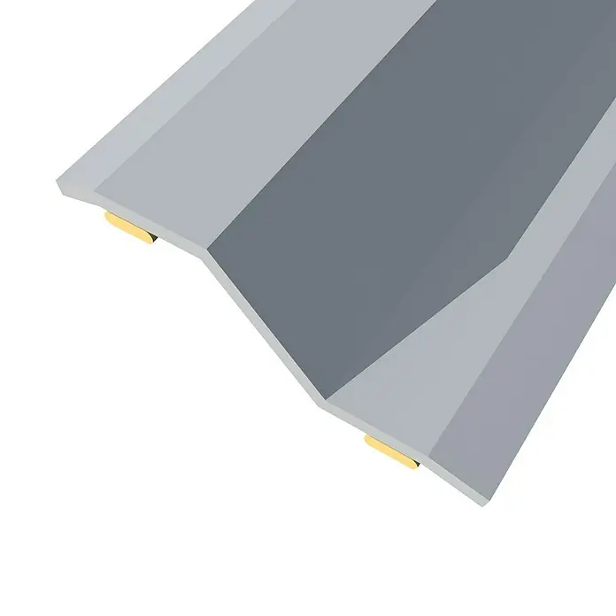 Baglinox Perfil de desnivel adhesivo Acero inoxidable - 166 x 40 x 14 mm, Acero - Producto gris angulado con dos fijaciones doradas, perfecto para proyectos de construcción o diseño.