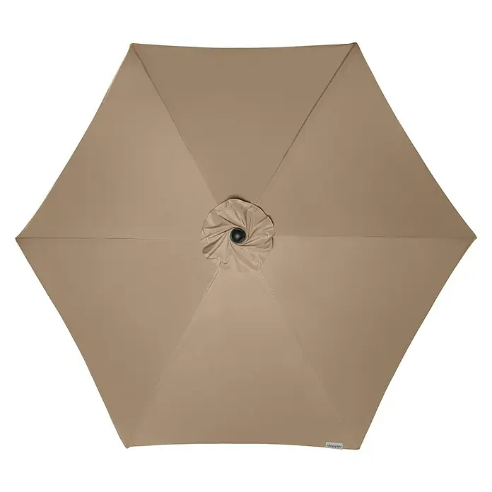Doppler Active Marktschirm rund Auto Tilt - Greige, Durchmesser Bespannung: 320 cm - Nahaufnahme eines beigefarbenen Sonnenschirms von oben, der ein elegantes und schützendes Design für den Außenbereich zeigt.