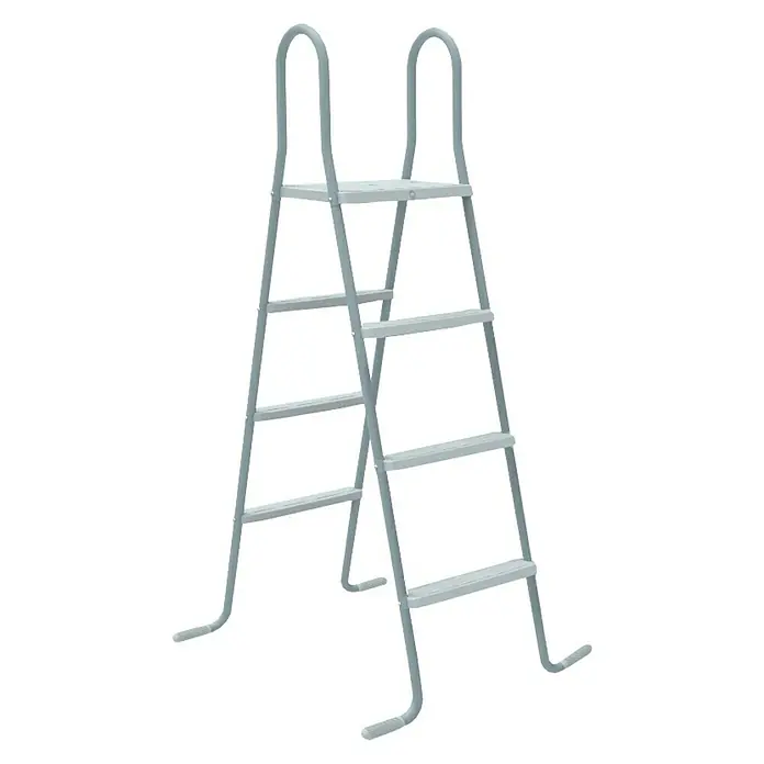 Gre Escalera de piscina - Específico para: Piscina elevada, Acero inoxidable - Escalera de piscina gris con cinco peldaños y pasamanos, diseñada para una entrada y salida segura de la piscina.