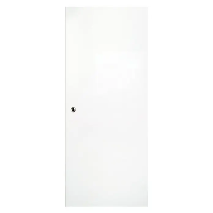 Kilsgaard Holzschiebetür 42/WL - 935 x 2.050 mm, Weiß lackiert, ähnlich RAL 9010, Material Mittellage: Wabe - Weiße Tür mit rundem Türknauf in Silber, minimalistisches Design für moderne Innenräume, einfache und elegante Ästhetik.