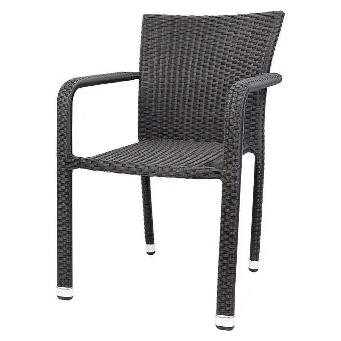 Siena Garden Gartenstuhl Minas - Polyrattan, Stapelbar, Schwarz, B x T x H: 56 x 60 x 83 cm - Geflochtener Rattansessel in Anthrazit mit Armlehnen und silbernen Füßen, ideal für den Garten oder die Terrasse.