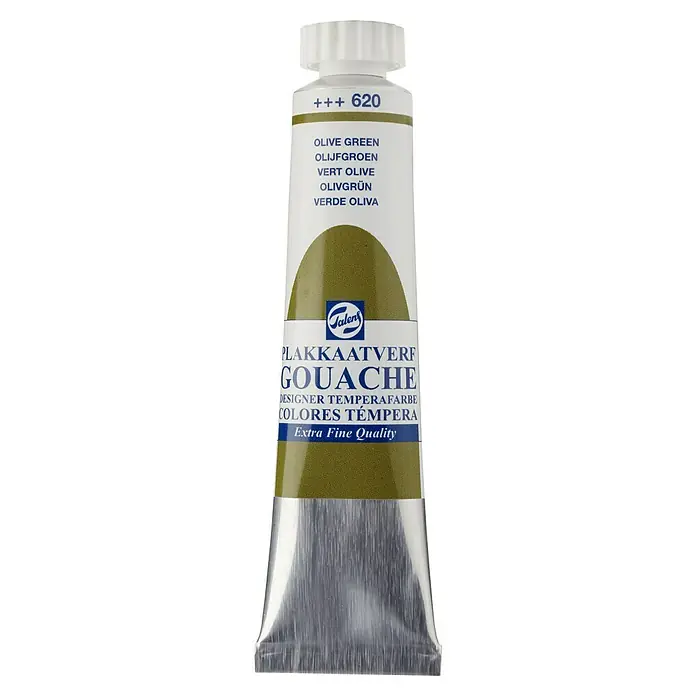 Talens Pintura gouache - Verde oliva, 20 ml - Tubo de pintura Gouache Talens en verde oliva, ideal para artistas y diseñadores, proporcionando gran cobertura y calidad extra fina.