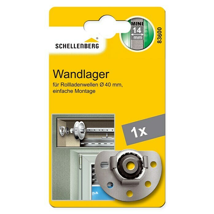 Schellenberg Wandlager Mini80 x 60 x 18 mm, Durchmesser Achtkantwelle: 40 mm Unknown