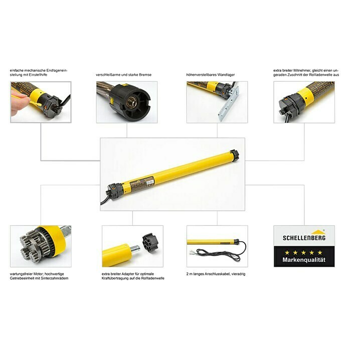 Schellenberg Rohrmotor Mini StandardMax. Rollladenfläche: 6 m² bei Kunststoffrollläden, Einbaulänge: 500 mm, Zugkraft: 25 kg Unknown