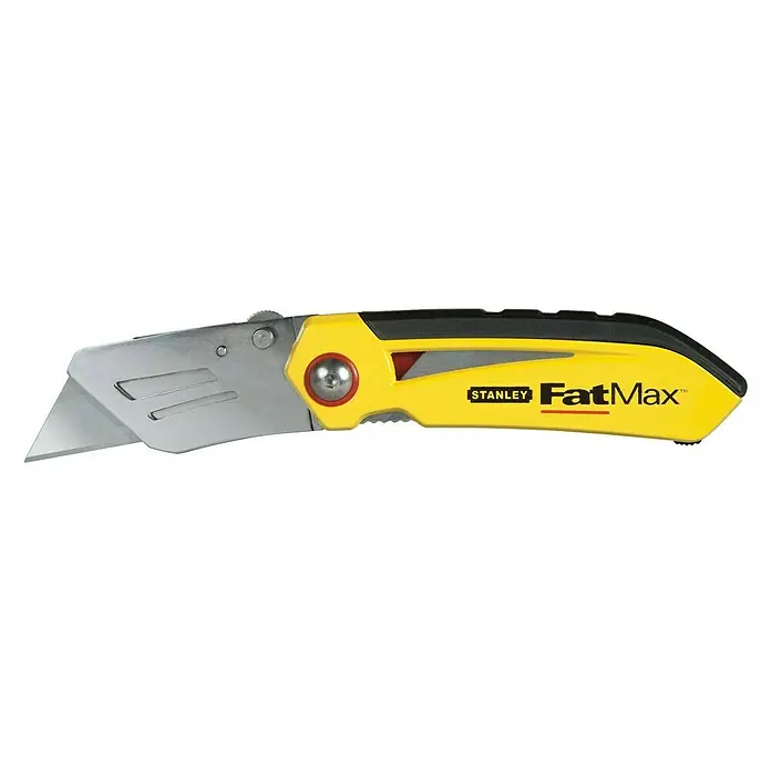 Stanley Klappmesser Fatmax - Feststehende Klinge - Ein Stanley FatMax Cuttermesser mit einer gelben und schwarzen Griffpartie. Ideal für präzise Schnitte bei verschiedenen Materialien.