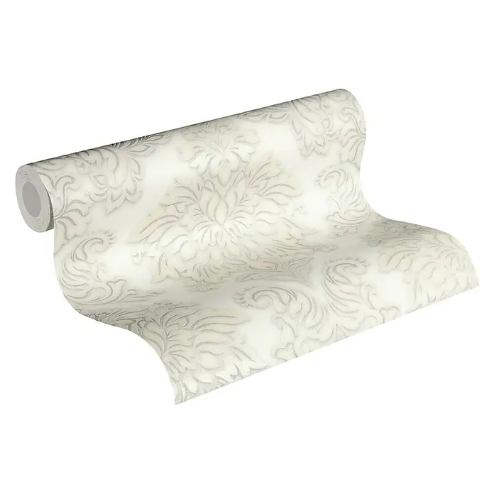 A.S. Création Metropolitan Stories Vliestapete Damask - Altweiß, Ornament, 10,05 x 0,53 m - Rolle Tapete mit einem eleganten, floralen Muster in sanften Farben, ideal für eine stilvolle Wandgestaltung im Wohnbereich.