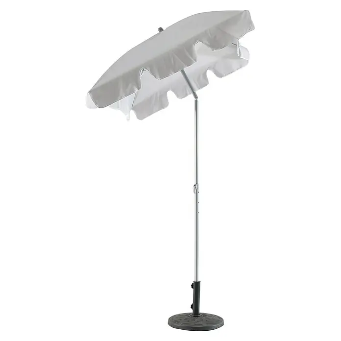 Sunfun Balkonschirm Messina II - Lichtgrau, Bespannungsmaß (L x B): 180 x 120 cm - Dieser hochformatige Schirm mit gewelltem Rand bietet stilvollen Sonnenschutz. Sein stabiler Standfuß sorgt für sicheren Halt im Freien.